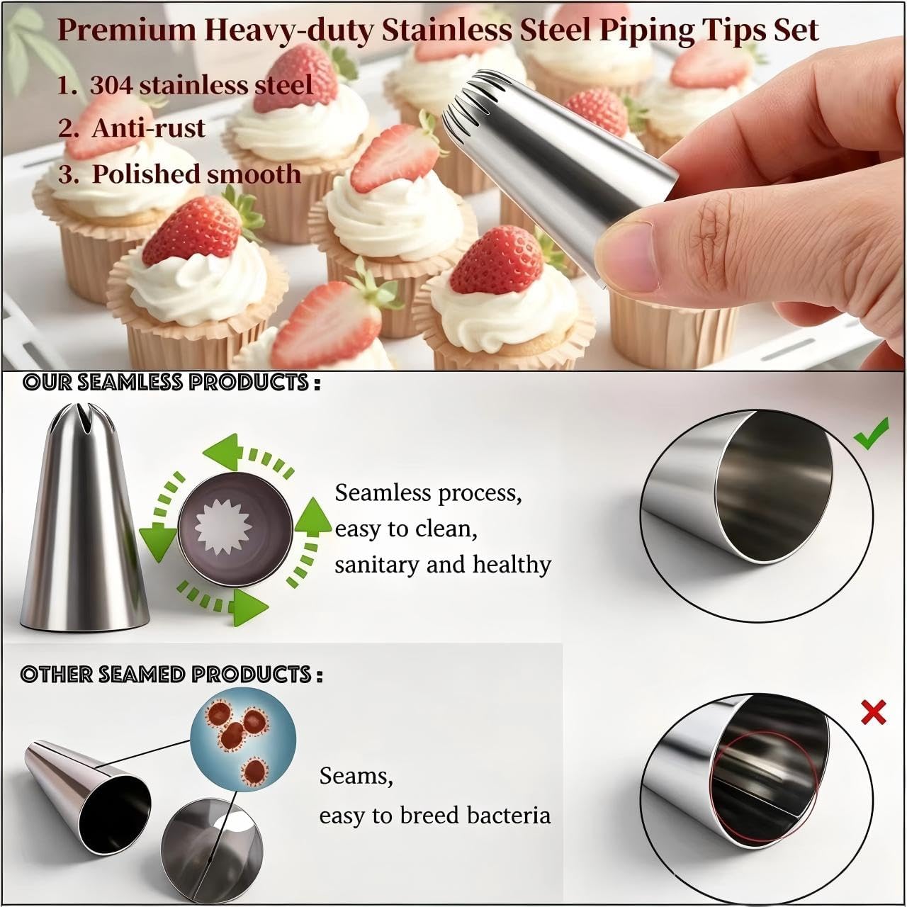 17 Pcs Reusable Piping Bags and Tips Set, Professional Cake Decorating Supplies with Standard Couplers and Silicone Rings, Frosting Baking Tools for Cupcake and Cookie Icing Decoration