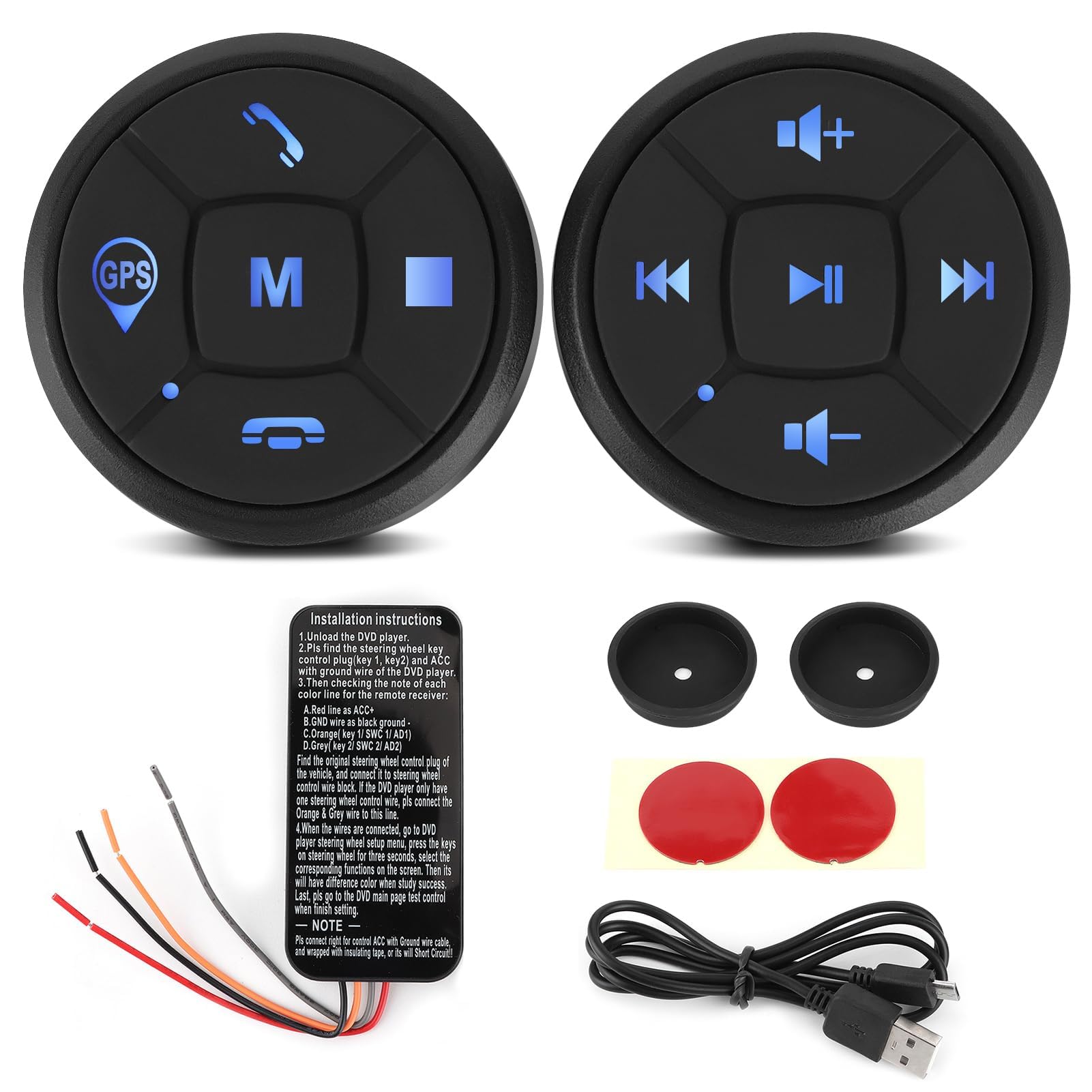 Télécommande au Volant de Voiture, Bouton Média Portable pour GPS DVD, Commande sans Fil, Contrôleur de Volume GPS