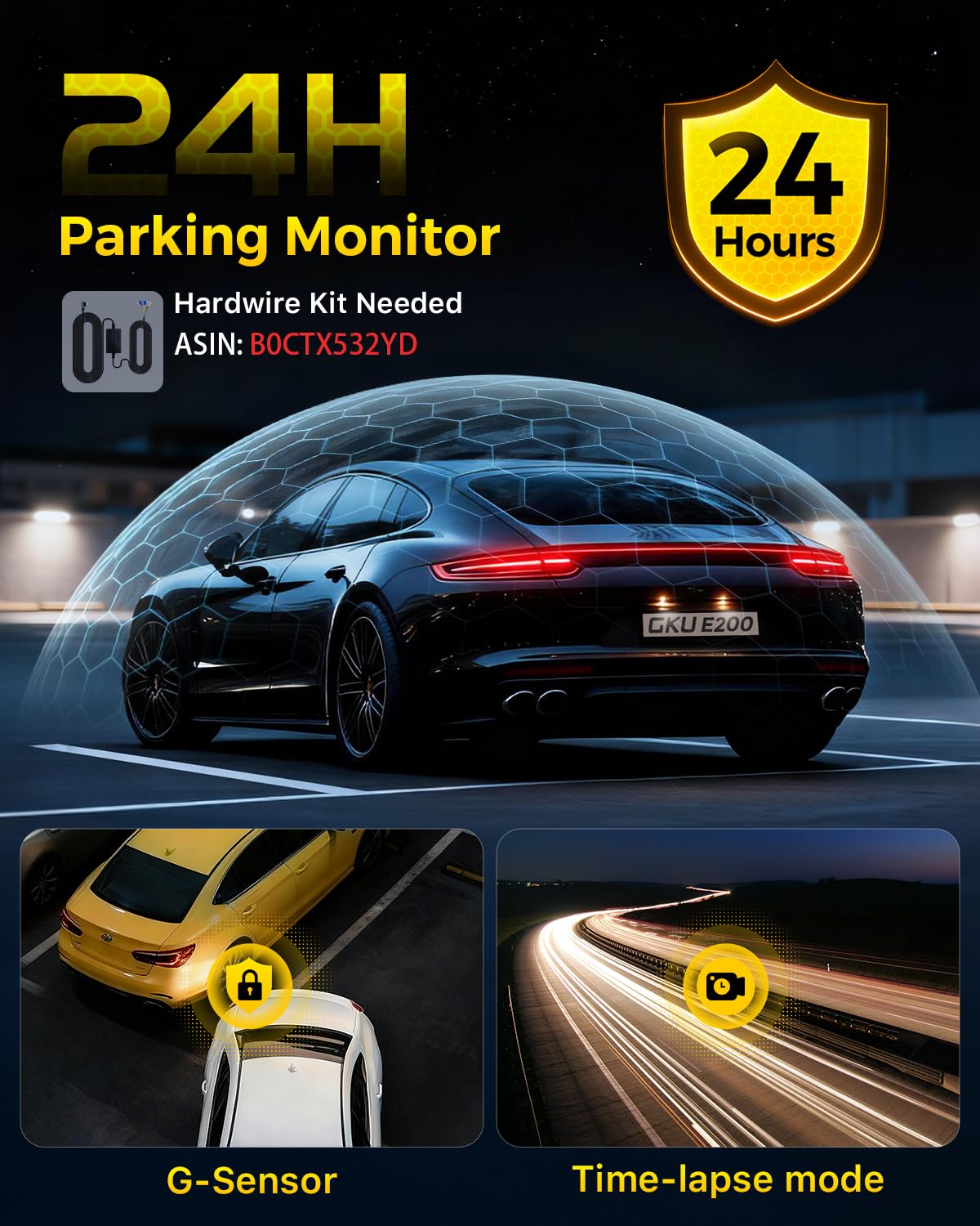GKU 4K+4K Dash Cam Front and Rear, STARVIS 2 Sensor, 5.8GHz WiFi 6 Up to 20MB/s Download, HDR Night Vision, Dash Camera for Cars with GPS, Voice Control, 24/7 Parking Mode, 128GB Card Included — view 6