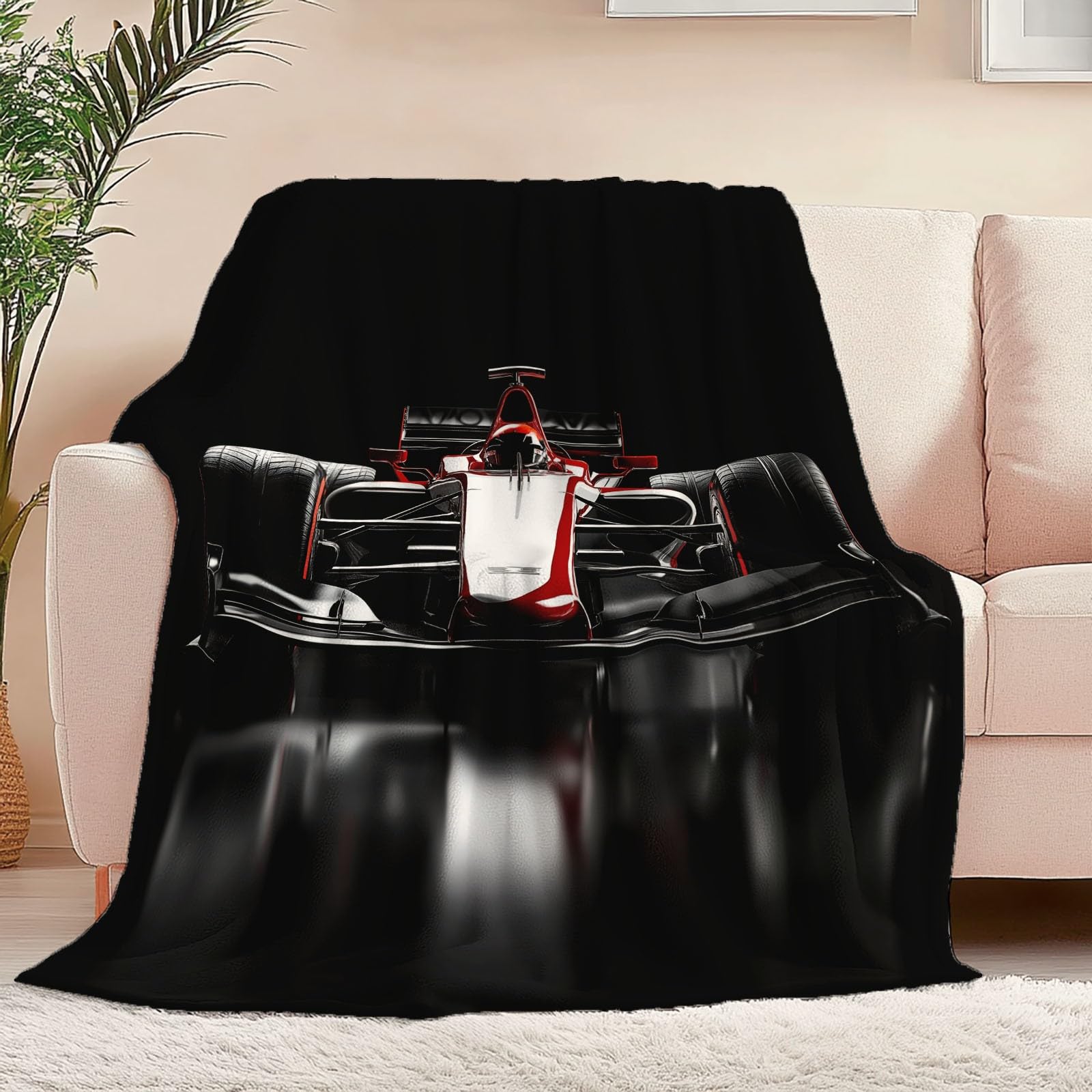 Kuscheldecke Modern F1 Rennen Flanell Fleecedecke Motorsport Design Decke für Teenager Jungs Männer - Schwarz Weich Warme Formel 1 Rennwagen Decken für Bett Couch Sofaüberwurf Deko 150 x 200 cm
