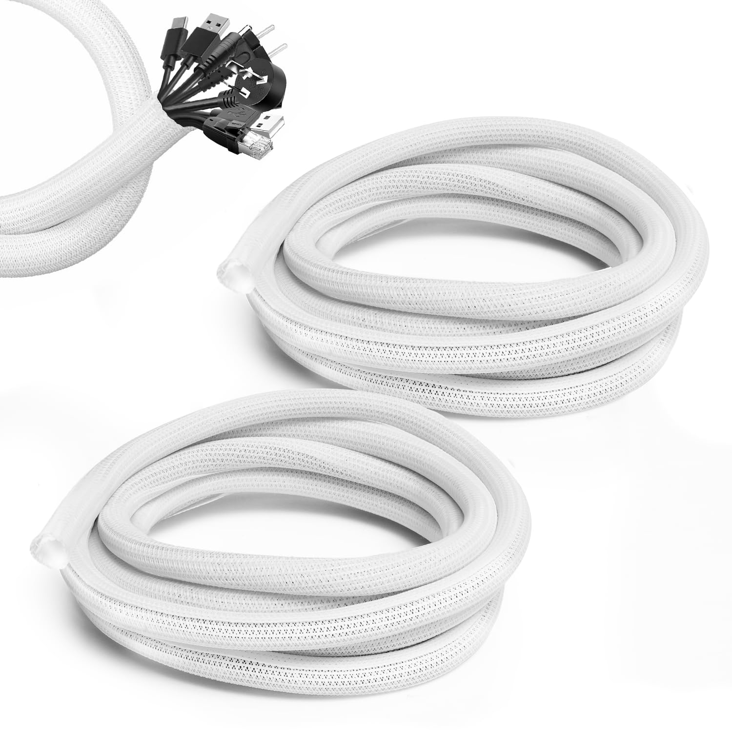 ZAVIA Cable Tidy Sleeve, White, Pack of 2