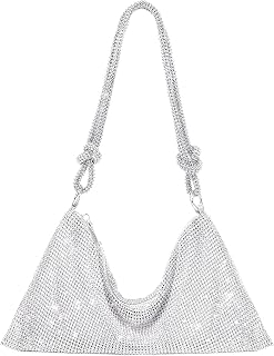 Rhinestone Purses for Women Shiny Silver Clutch Purse Chic Sparkly Evening Handbag Bling Hobo Bag for Party Club Wedding