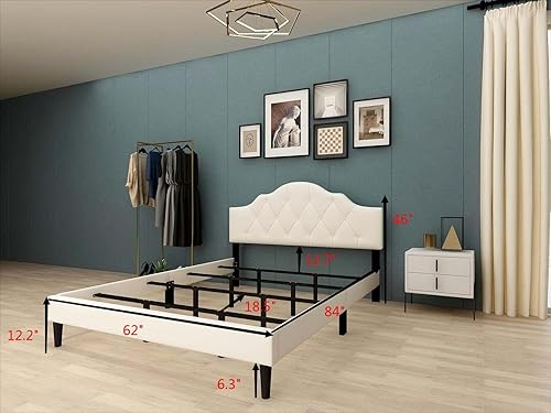 Miniatura 2 de TMEOSK Base de cama tapizada de tamaño matrimonial con cabecera de botón de lino para niños, niñas, adolescentes y adultos, no necesita somier,