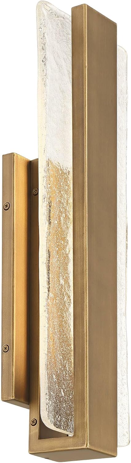 Possini Euro Design Cascadia 18" High Modern Outdoor Wall Light Fixture Mount Porch House Exterior Outside LED Bulb Weatherproof Gold Brass Finish Metal Piastra Glass Shade Front Door Patio Garage
