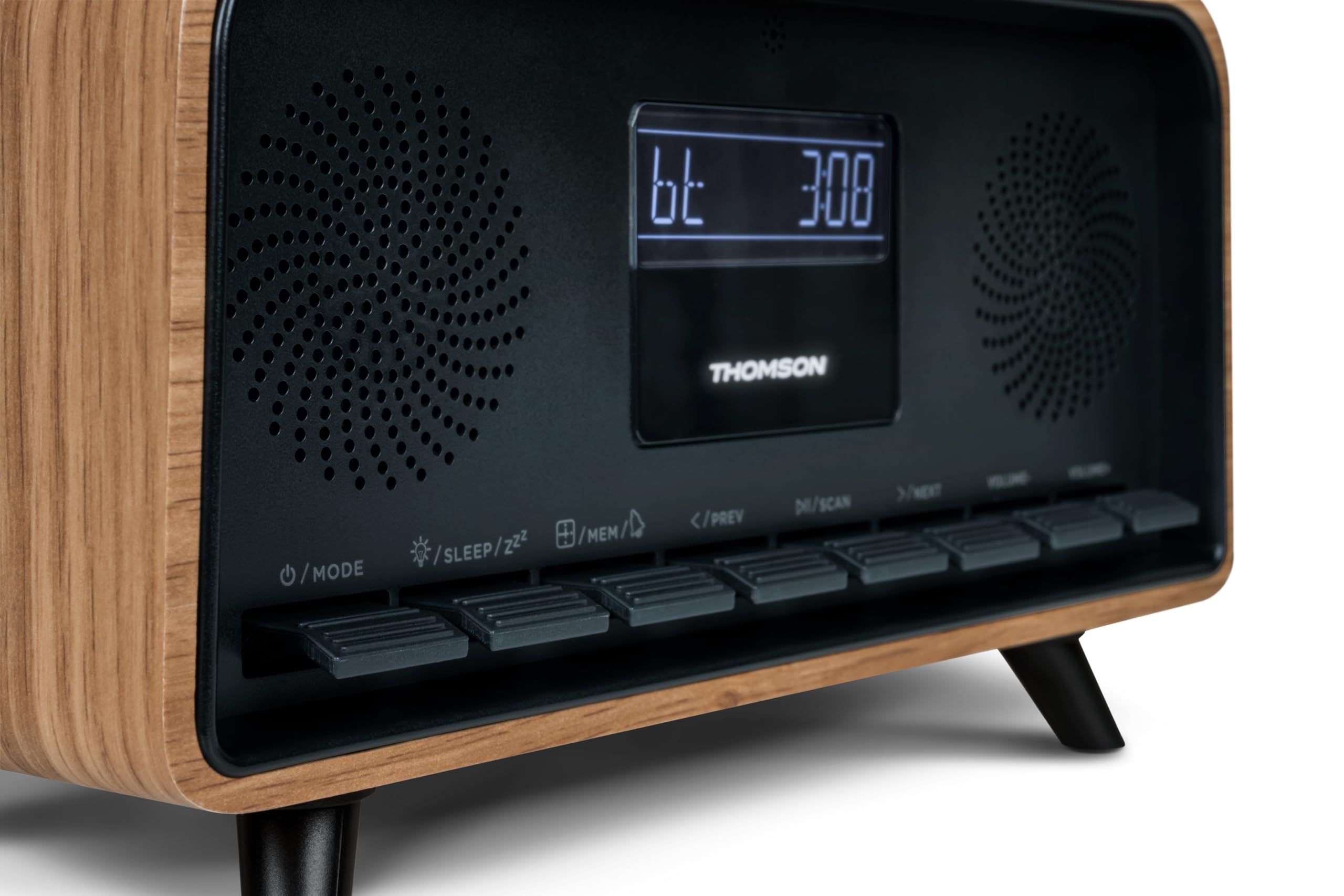 Radiosveglia Bluetooth - THOMSON - Vintage Cosy - 30 W, radio FM, doppia sveglia, schermo LCD, caricabatterie USB-C, alimentatore. 230V