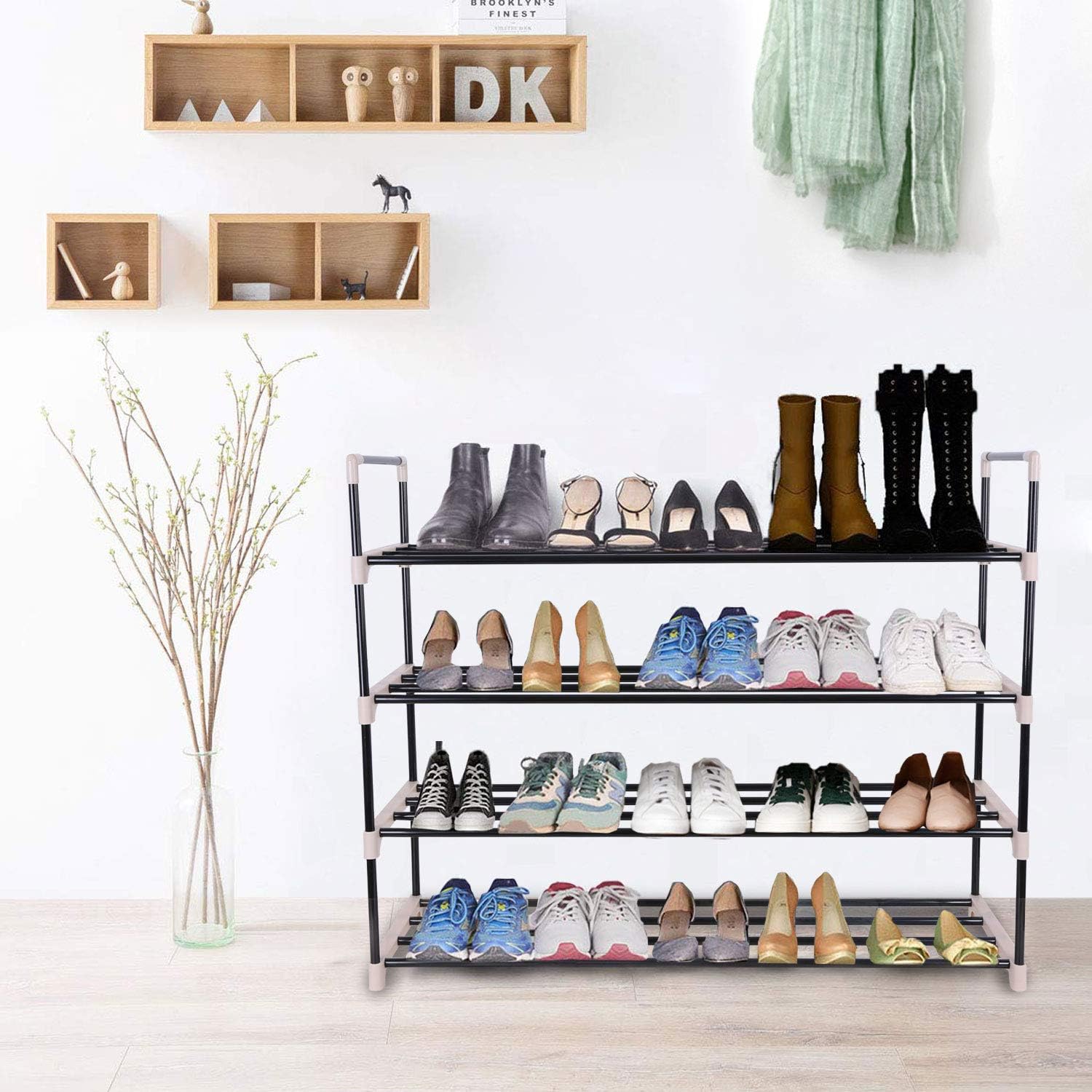 ERONE Shoe Rack Metal Shoe Tower Durable and Stable 4 Tier Shoe Storage Organizer 20 Pairs Unit Entryway Shoes Shelf (4 Tier)