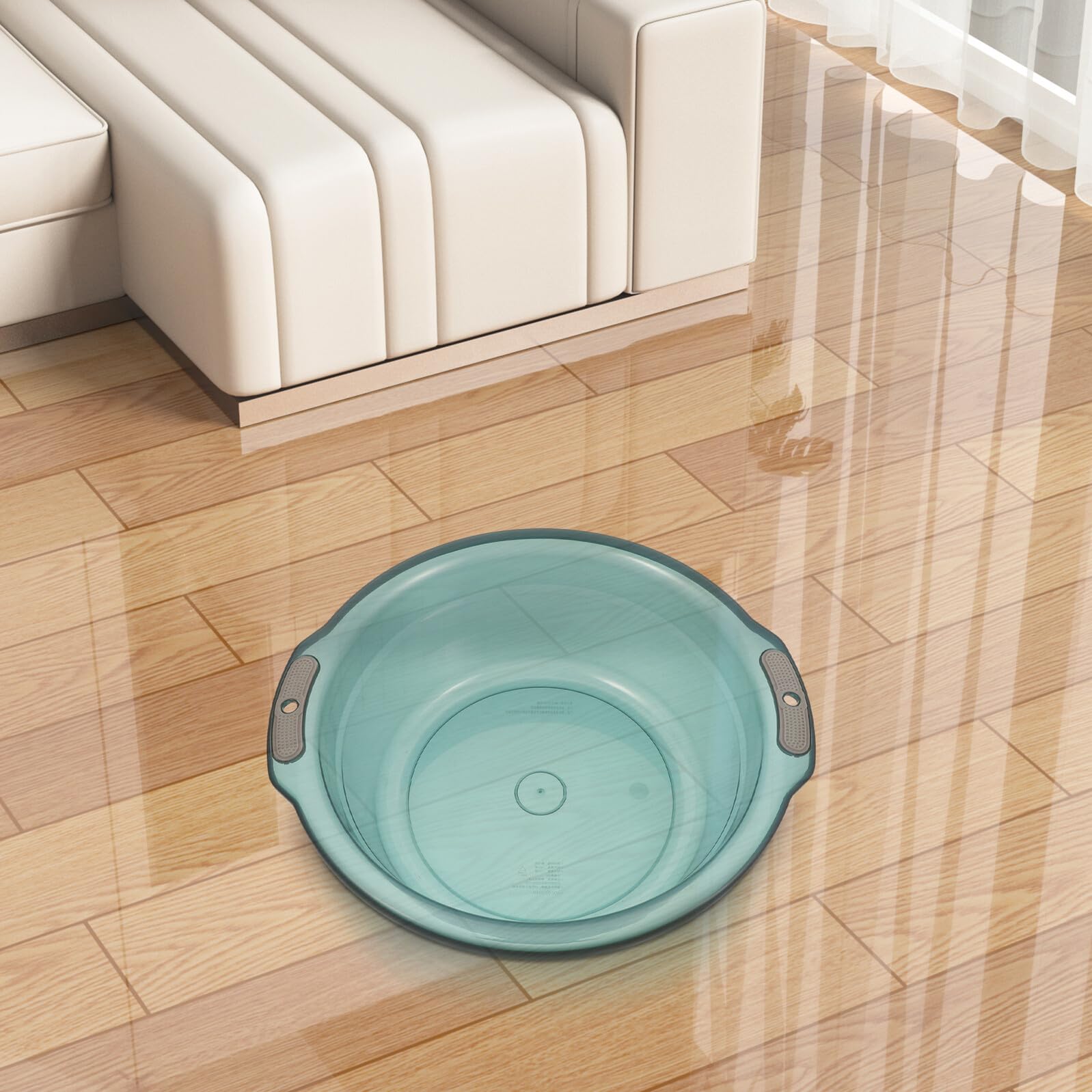 Bacinella con Manici Trasparente Rotonda in Plastica Blu | Capienza Ampia, Presa Sicura e Superficie Antiscivolo, per Lavaggio Mani e Pediluvio Domestico