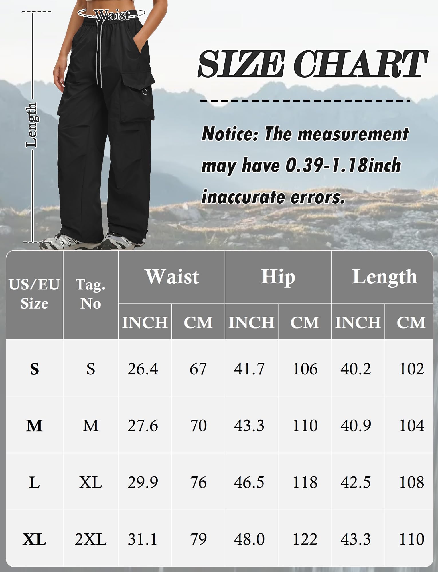 FEOYA Pantalon de randonnée pour femme - Imperméable - Séchage rapide - Pantalon d'extérieur - Jambe large - Pantalon cargo - Baggy - Pantalon parachute - Taille haute - Pantalon de trekking