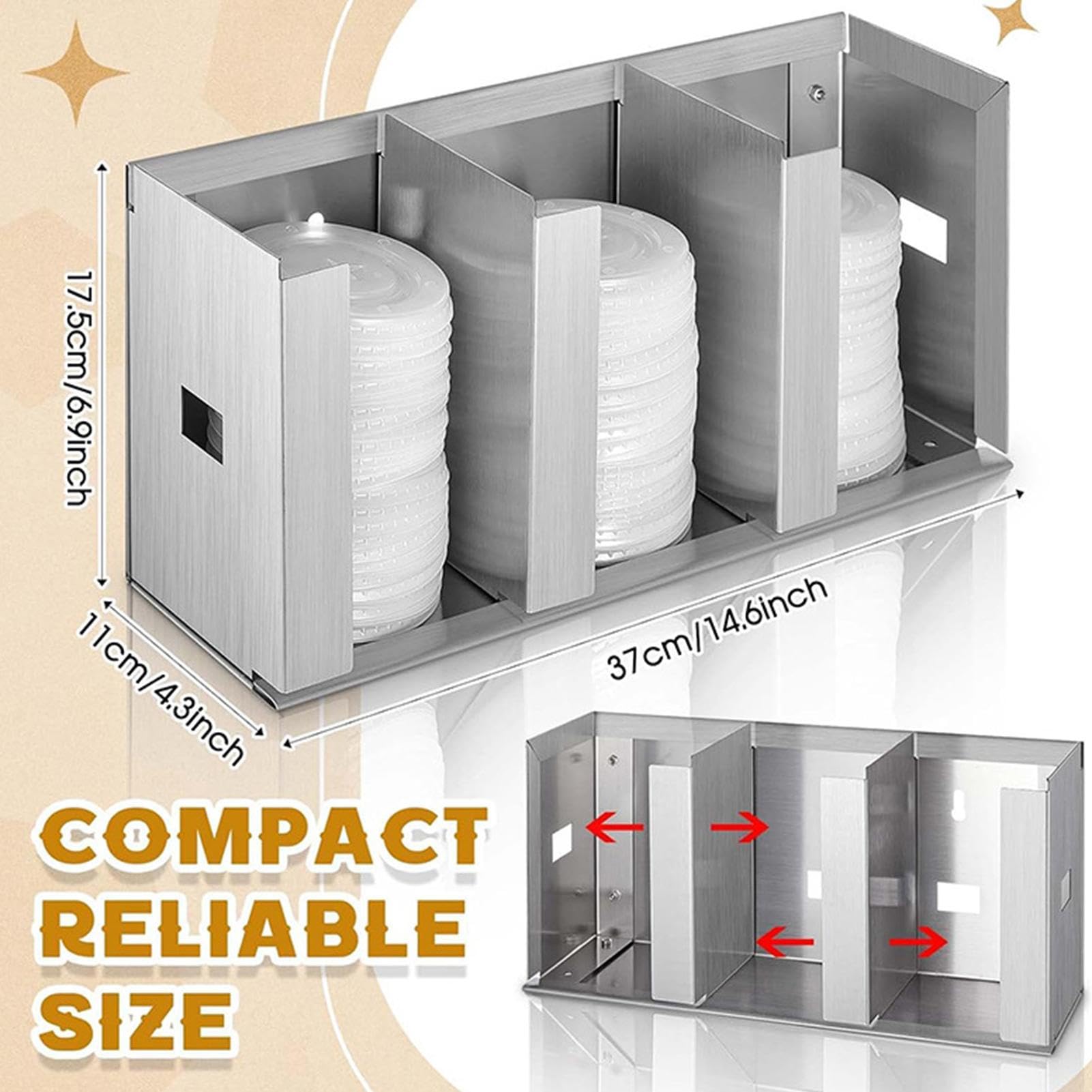Porta tazze e coperchio, in acciaio inox, a 3 scomparti, da bancone, per proprietari di case, genitori, casa, ufficio, appartamento, feste, cucina