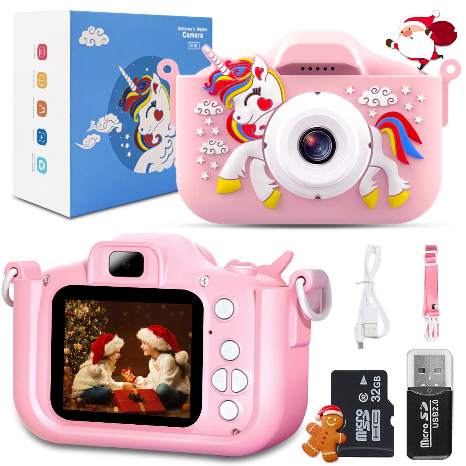 Kids Children Camera Toys for 6 7 8 9 10 11 12 Year Old Boys Girls, 32MP1080P HD Digital Camera with Video for Toddler, Kid Christmas Birthday Festival (Pink - Unicorn)