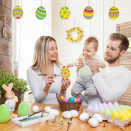 Miniatura 45 de 80 piezas de adornos de madera de primavera para pintar, 8 estilos de adornos de madera sin acabado para bricolaje, cortes en blanco