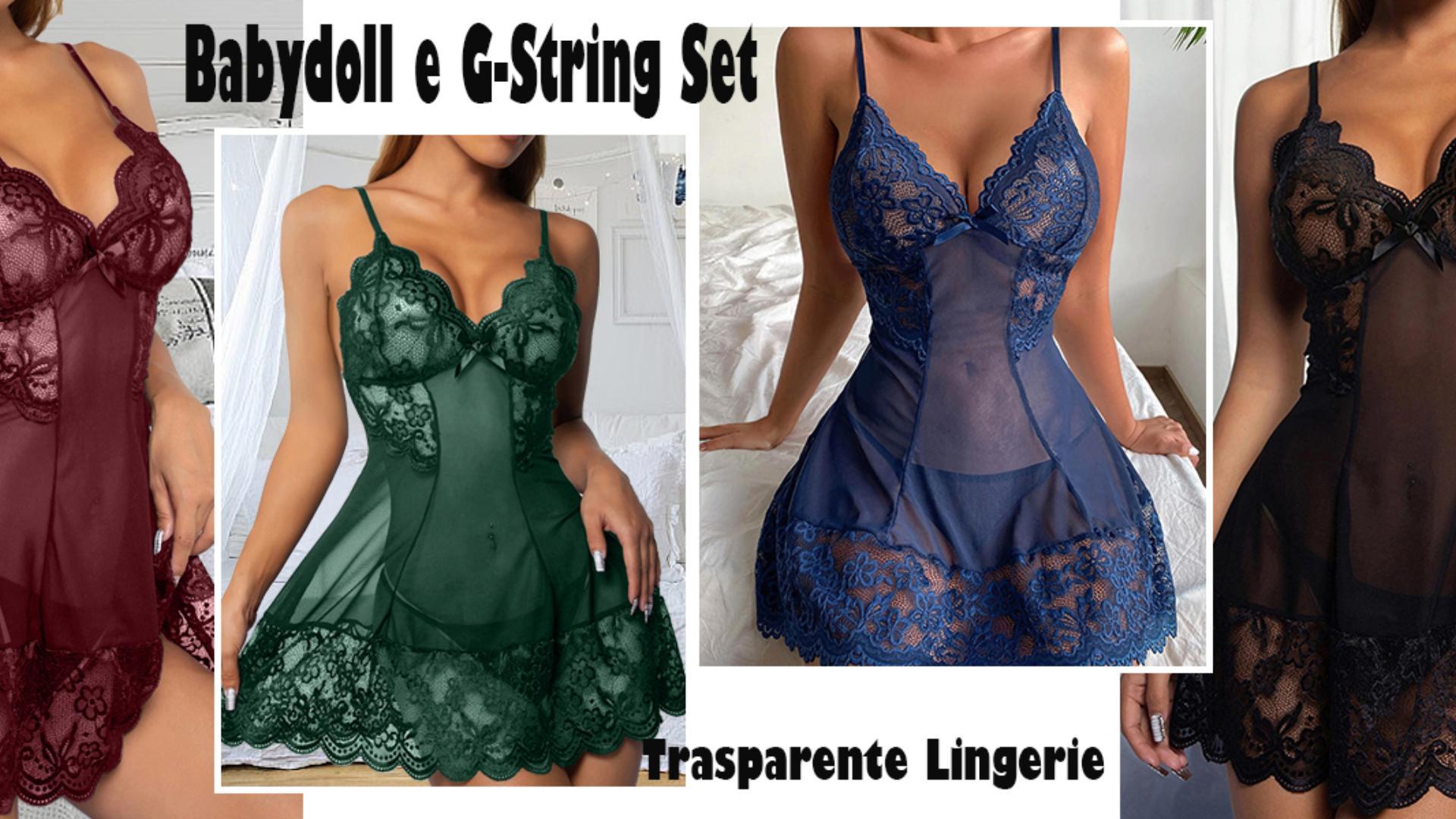 Babydoll Lingerie Donna In Pizzo - Set Sexy Con G-String, Intimo Trasparente Per Serate Romantiche - Foto 5