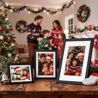 Vista 2 de HappyHapi 4x6 Picture Frame Set of 5, Black Frames Display Photo 3.5x5 with Mat or 4x6 without, Gallery Wall Frame Set, Wall or Tabletop Display