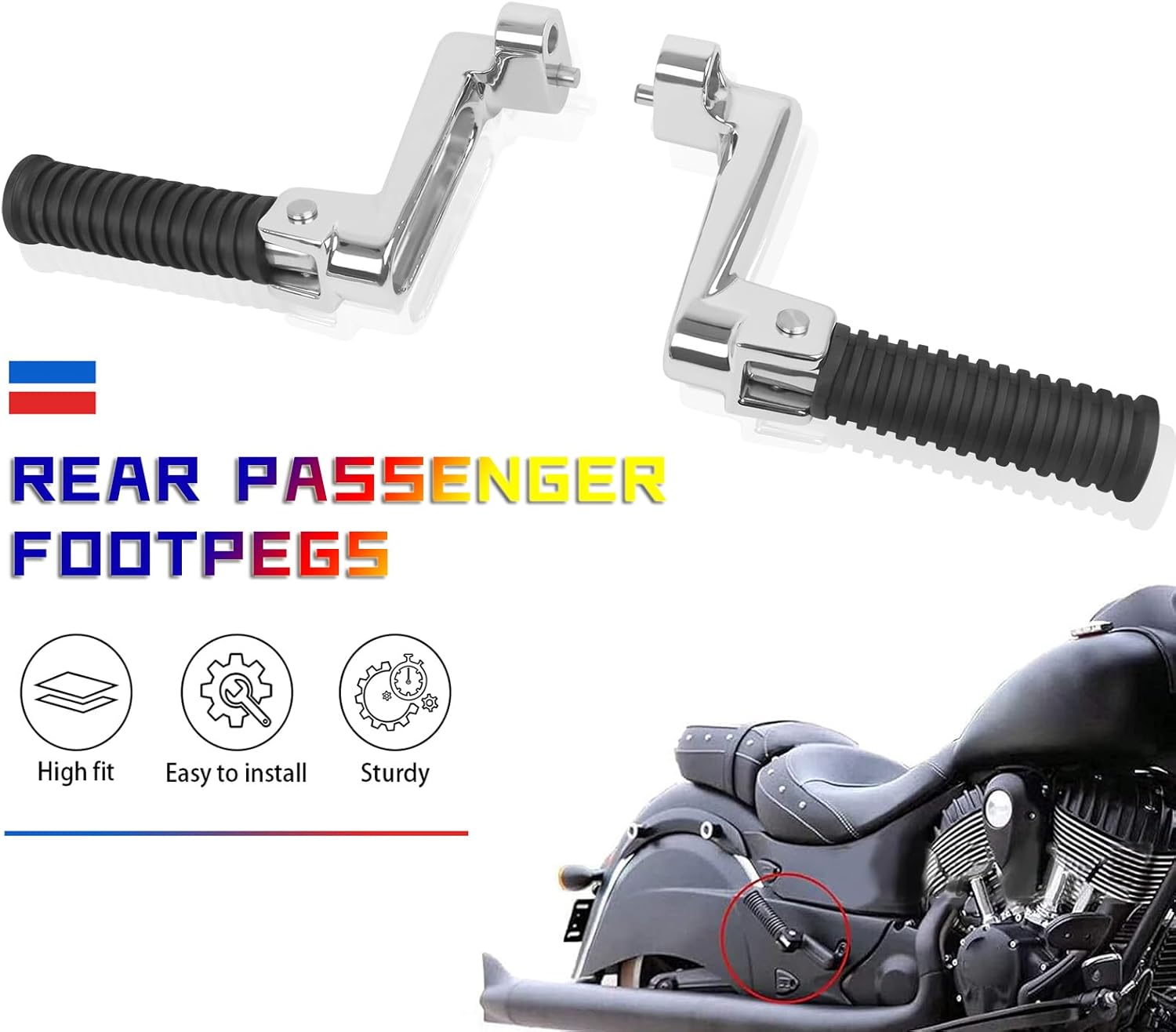 CHIFUN Motorcycle Footpeg Foldable Rear Passenger Foot Pegs Replacement for Indian Chief Vintage Dark Horse Chieftain Classic Roadmaster 2015-2018 Non-slip Foot Rest with Mount Bracket Accessories