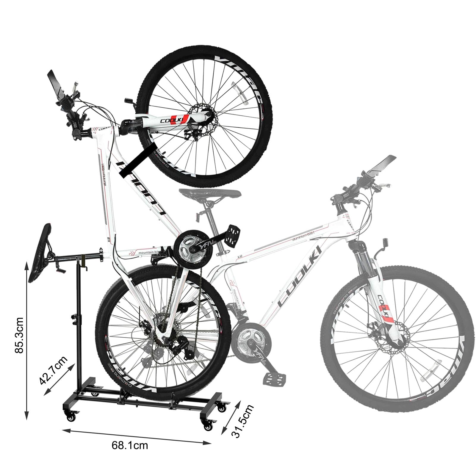 Mimoke Pionowy stojak rowerowy – stojak rowerowy z zamykanymi kółkami, regulowana wysokość, do wszystkich typów rowerów o szerokości opony do 10 cm