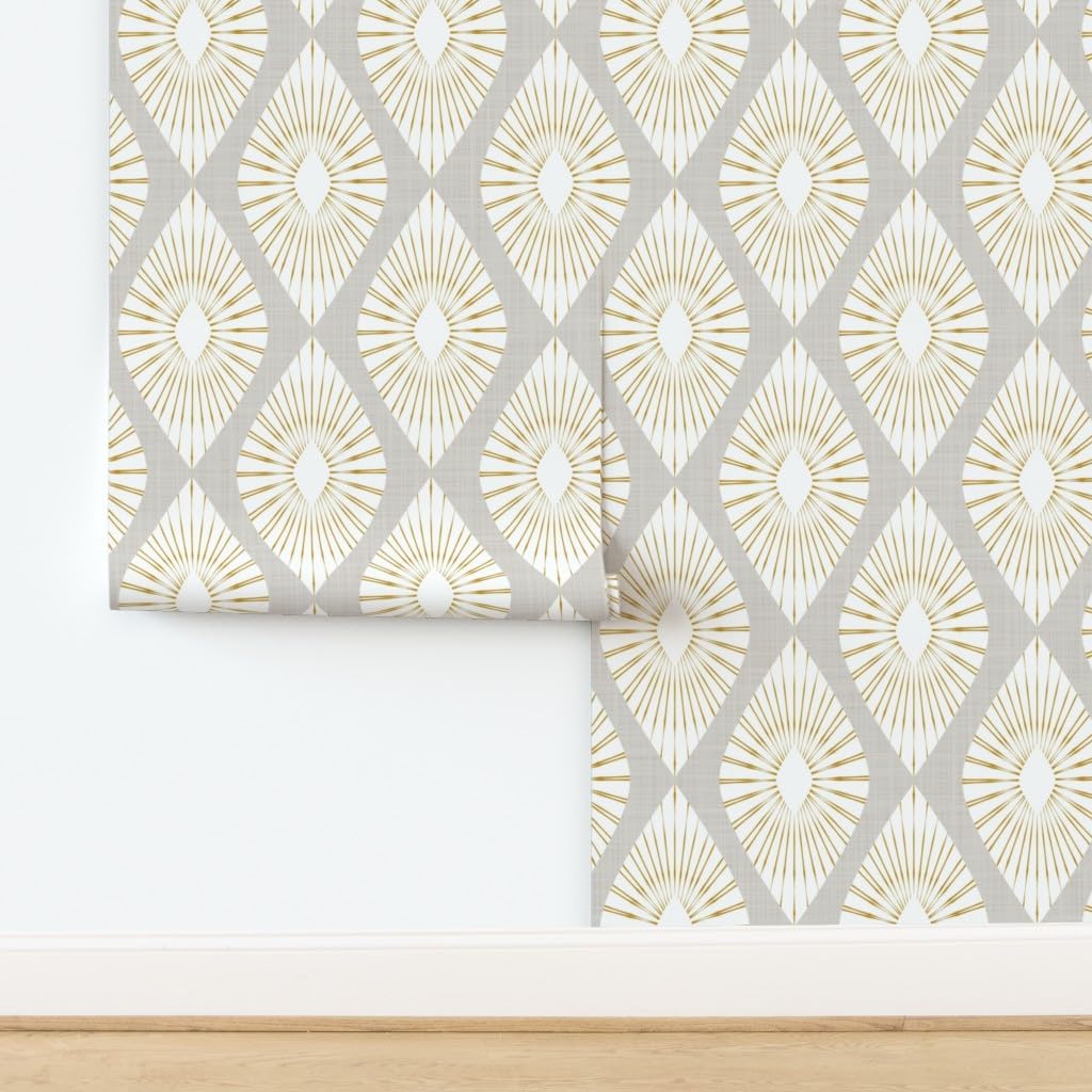 Peel & Stick Wallpaper 3ft x 2ft - Neutral Geometric Retro Texture Abstract Custom Removable Wallpaper by Spoonflower