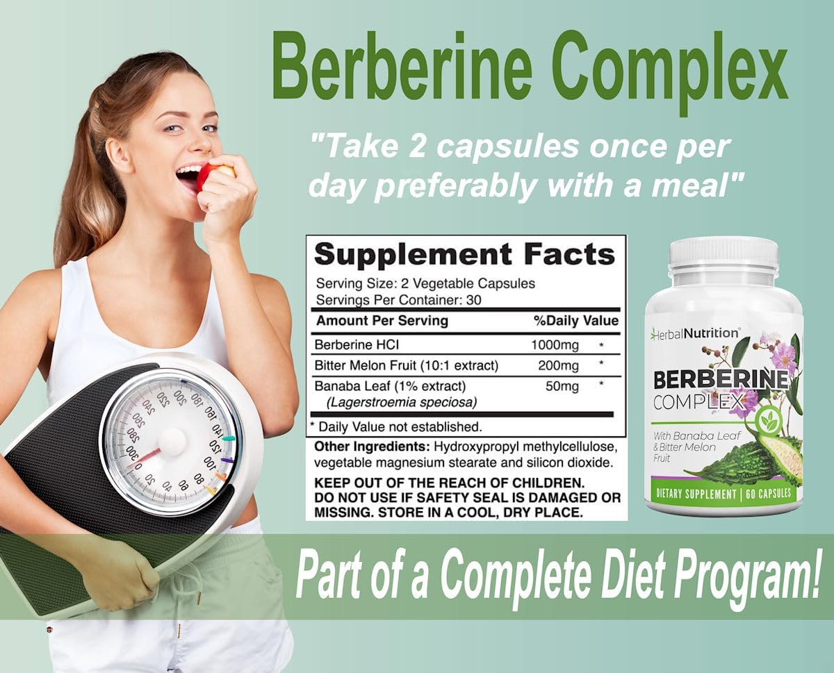 Herbal Nutrition Berberine Complex 1250mg of Berberine HCL, Banaba Leaf and Bitter Melon Extract, Supports The Immune System and Weight Management (2)