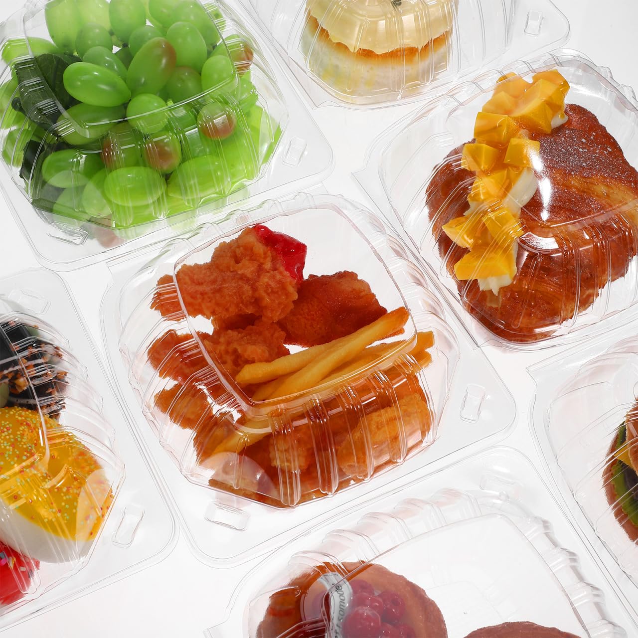 PartyKindom 100 contenitori trasparenti per alimenti da asporto, trasparenti, per insalata, sandwich, cupcake, dessert, hamburger, chiusura a scatto, 15 x 15 cm