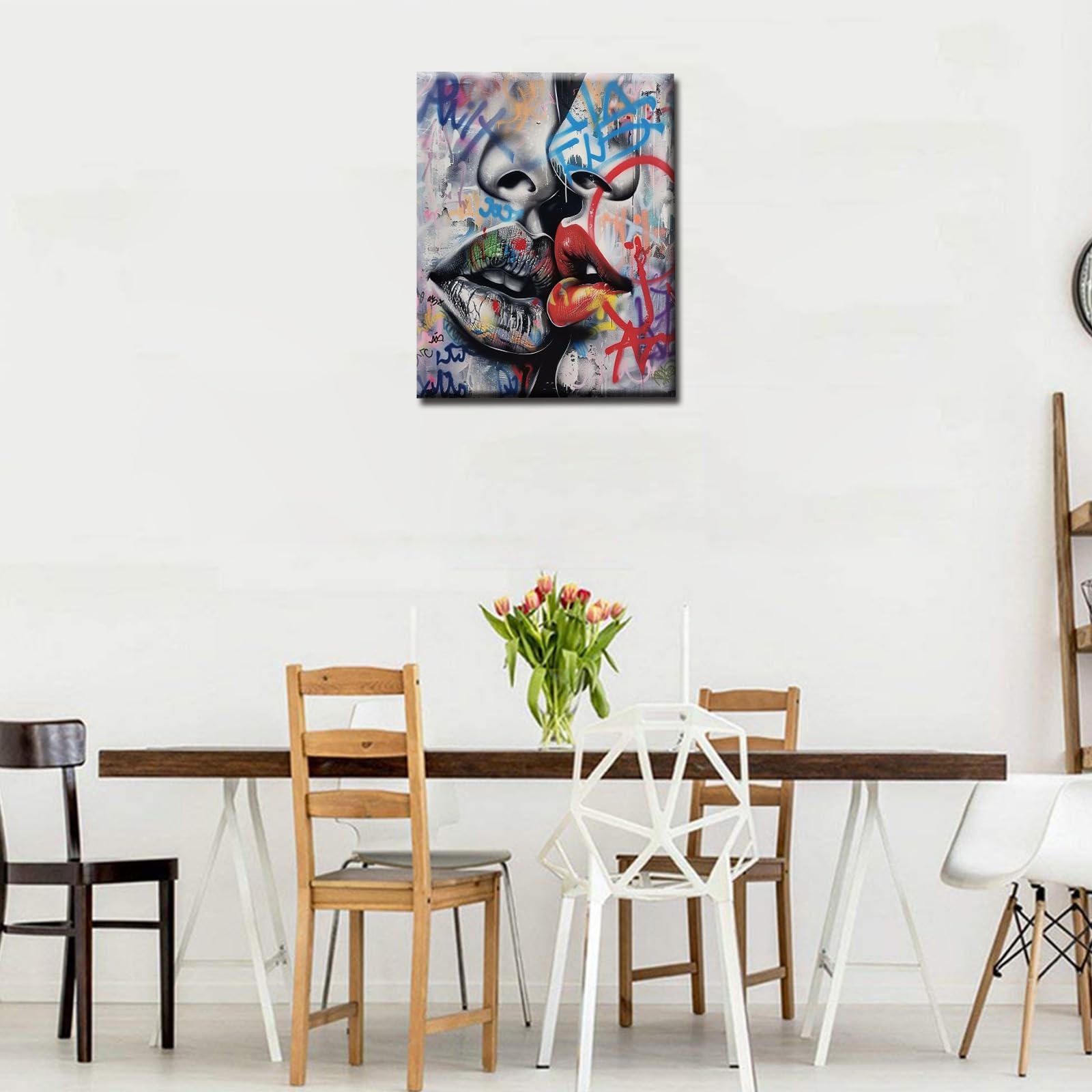 Tucocoo Couple Kissing Graffiti DIY Oil Painting by Numbers for Adults Wall Decor Gift 16''x20'', Artwork-03, ( DIY Frame)16W''x20H'' - Image 2