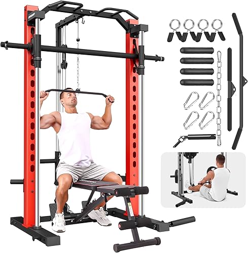 Miniatura 9 de OPPSDECOR All-in-One Adjustable Smith Machine with LAT-Pull Down System Multi-Function Power Cage for Home Gym Cable Crossover Squat Rack of Workout