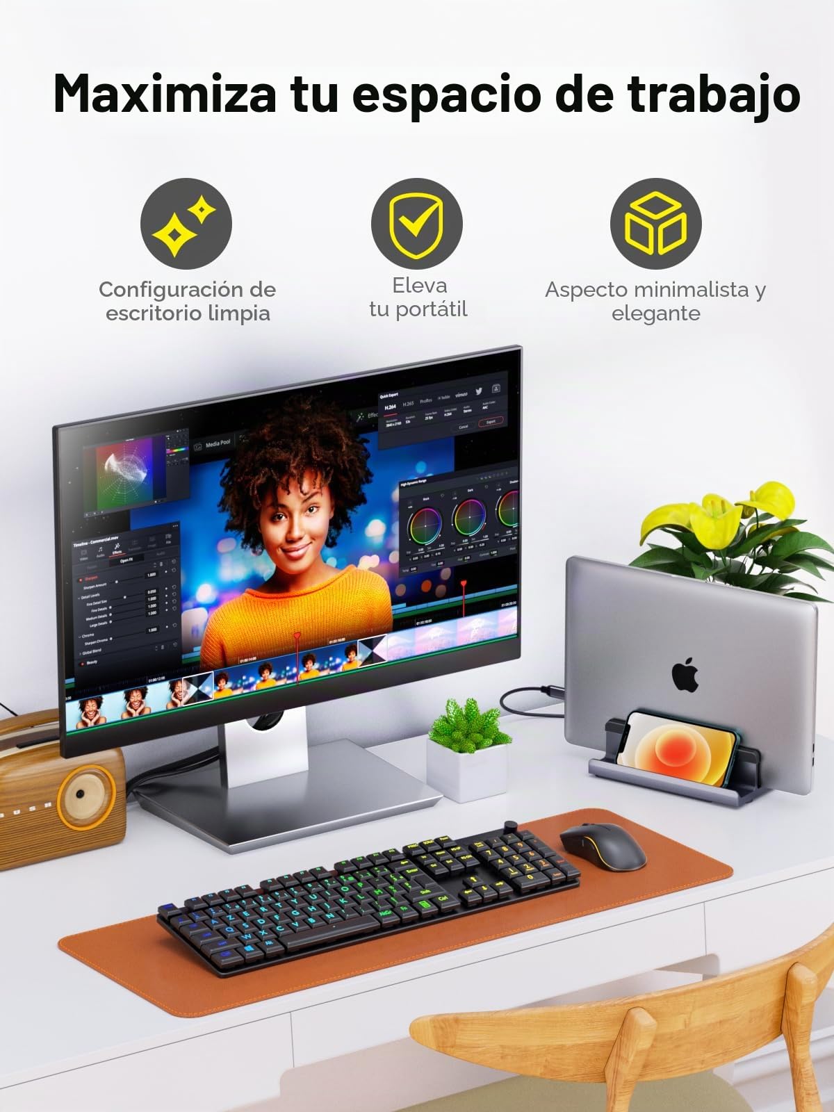 Base de Conexión Portátil para Mac, QUUGE 8 EN 1 USB C Dock con HDMI 2.0 4K 60 Hz, Ethernet RJ45, 2 Puertos USB3.0, 100 W PD, TF/SD 3.0, Base de Conexión de Gestión de Escritorio.