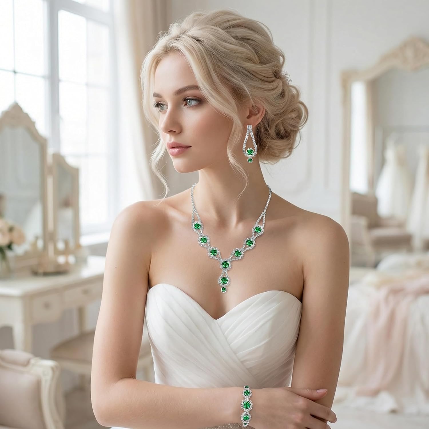 Crystal Jewelry Set for Wedding Prom Party Bridal Crystal Necklace Earrings Bracelet Set Bridal Wedding Elegant Floral Jewelry Set for Women/Brides/Bridesmaids ﻿ - Image 7