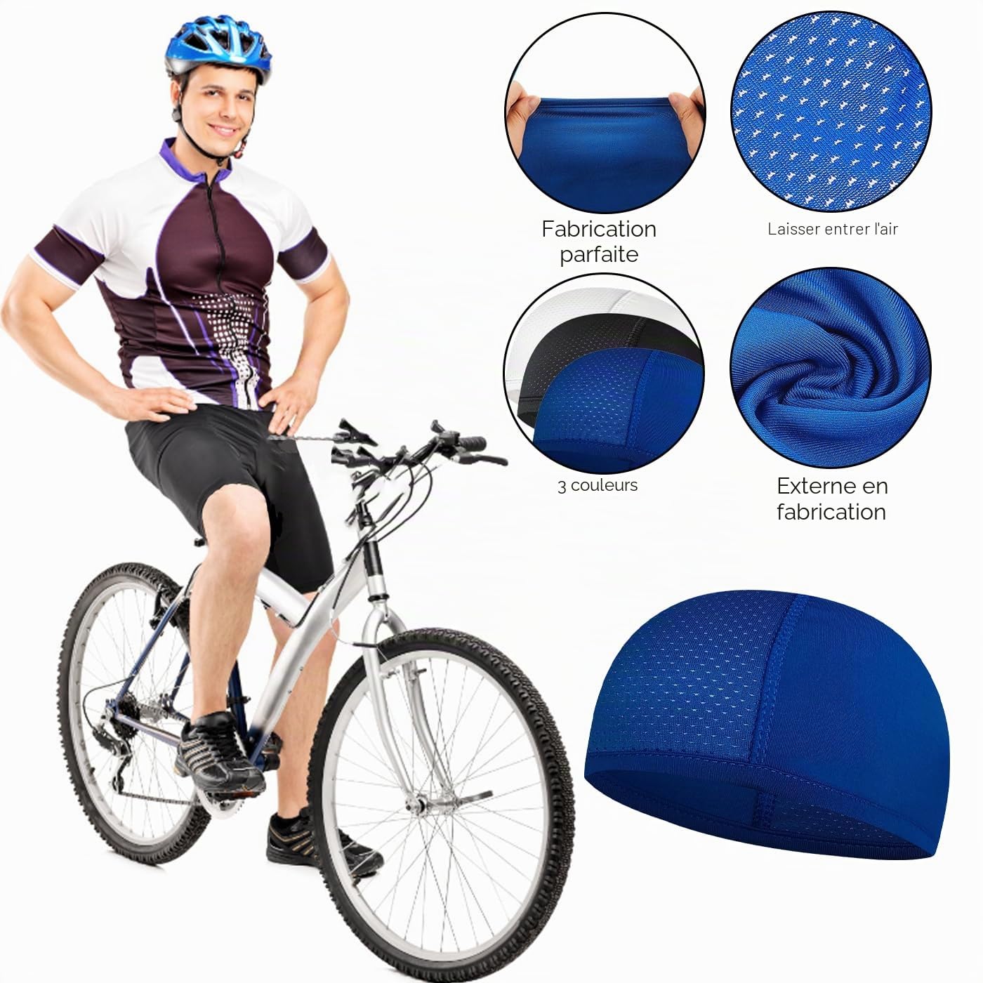SSKHE 3 Pièces Bonnet Vélo Été, Calotte Doublure De Casque Respirant, Sous Casque Moto pour Le Cyclisme, La Course à Pied, Le Baseball Et La Moto