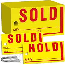 250 Pcs Jumbo 8" x 4" Hold/Sold Tags with Wire - Durable Yellow Tags with Bold Red Print, Weather-Resistant Outdoor Grade for Auto Dealerships & Retail Stores 250