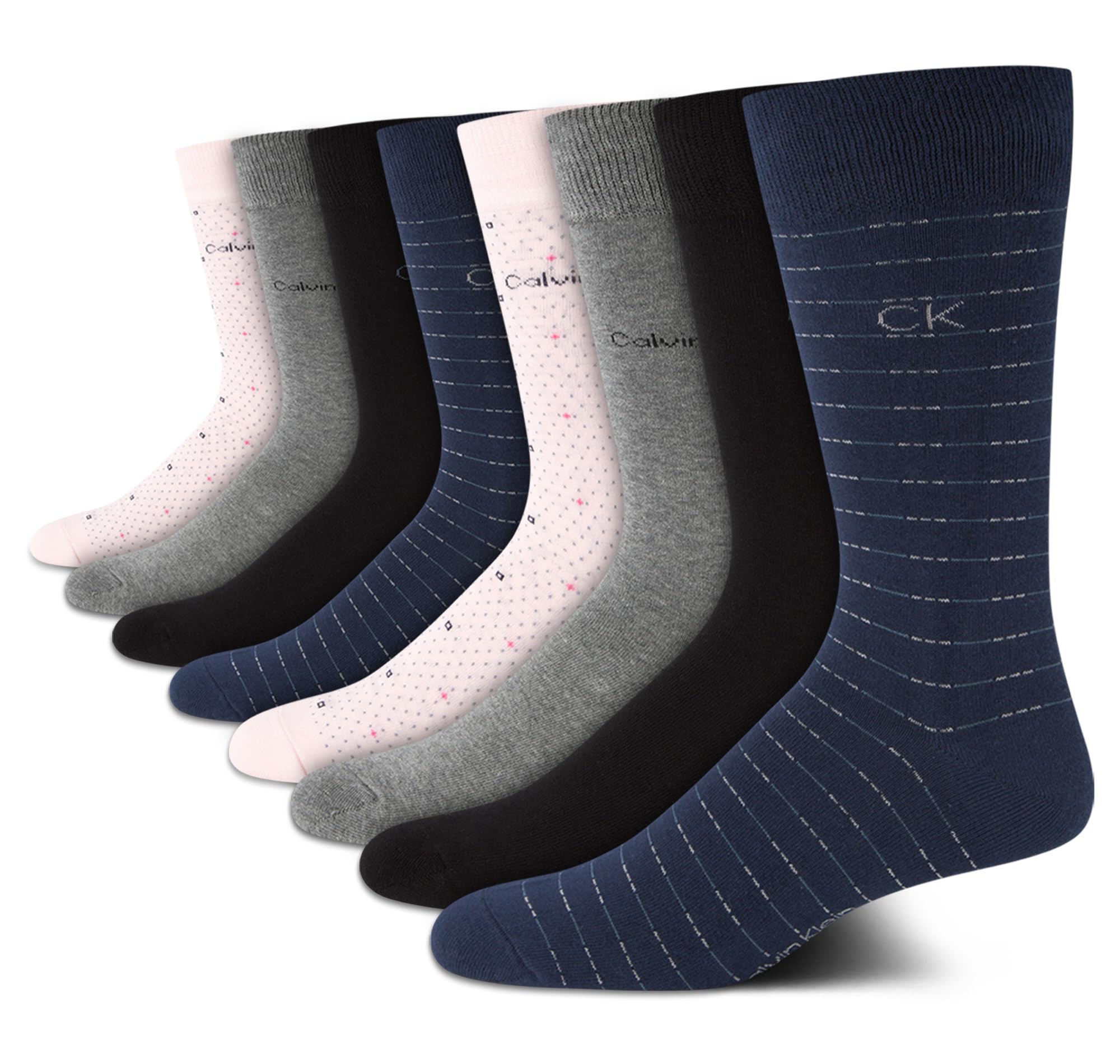 Calvin Klein Calcetines de vestir para hombre, paquete de 8 calcetines transpirables de mezcla de algodón, calcetines largos de trabajo casuales para hombre (tallas: 7-12)