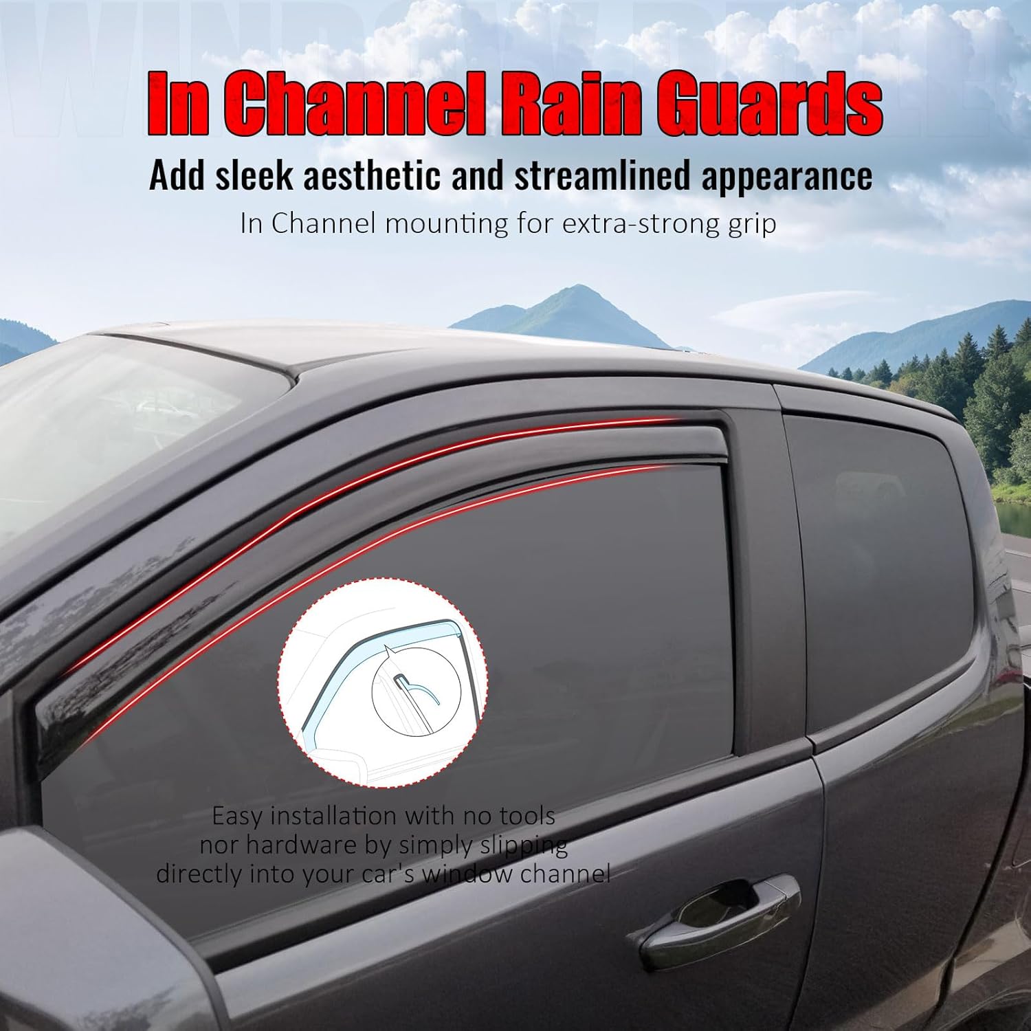 IKON MOTORSPORTS in Channel Window Visors Compatible with 2015-2022 Chevrolet Colorado & GMC Canyon Extended Cab, Acrylic Smoke/Tinted Rain Guards, Side Window Wind Deflectors 2PCS
