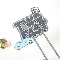 Vista 8 de Decoración para pastel de segundo cumpleaños de auto de carreras, decoración de fiesta temática rápida, decoración de pastel de madera azul y gris