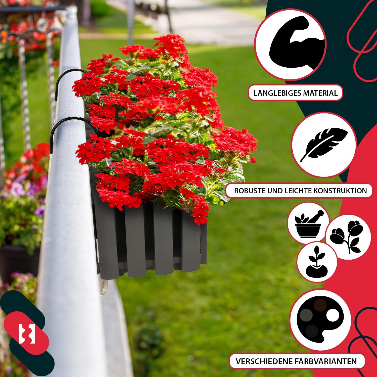 KOTARBAU® Blumenkasten Balkon 58x18x16cm, Balkonkasten mit Wasserspeicher