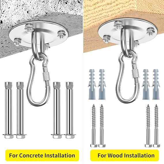 Heavy Duty Swing Hangers 360°Rotate Heavy Duty Hooks for Hanging 304 Stainless Steel Swivel Hammock Hook Swing Hook for Ceiling Wooden Porch, Gym Yoga Suspension Hooks Swing kit With 400 kg Capacity