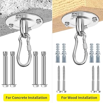Heavy Duty Swing Hangers 360°Rotate Heavy Duty Hooks for Hanging 304 Stainless Steel Swivel Hammock Hook Swing Hook for Ceiling Wooden Porch, Gym Yoga Suspension Hooks Swing kit With 400 kg Capacity