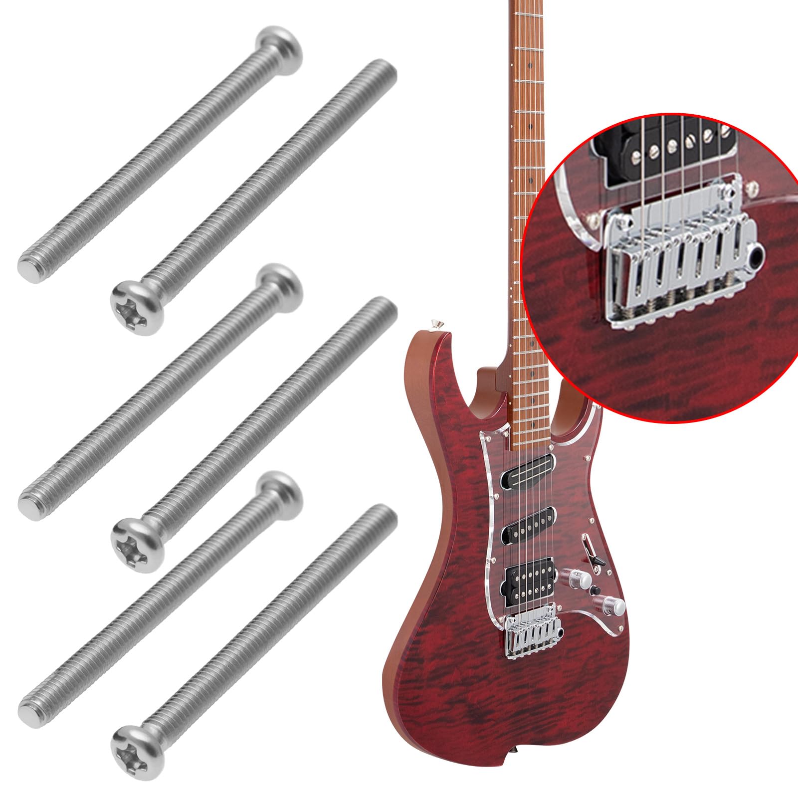 Create idea 8 Sets of Humbucker Pickup Mounting Screws M2.5 x P0.45 Length 31mm with 28mm Springs for Guitar Double Coil Pickup Installation and Adjustment - Image 2