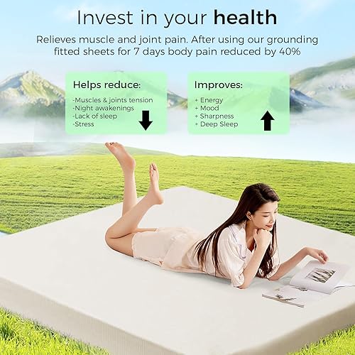 Miniatura 3 de Grounding Sheets King - Sábanas bajeras de tierra, 95% algodón, 5% fibra plateada pura, sábanas a tierra con cable de tierra, sábana conductora de
