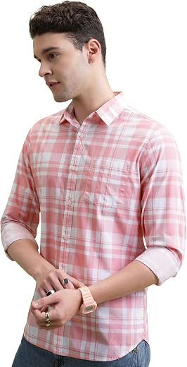 Highlander Men's Cotton Slim Fit Checks Shirt | Full Sleeves | Regular Collar | Casual Shirts for Men