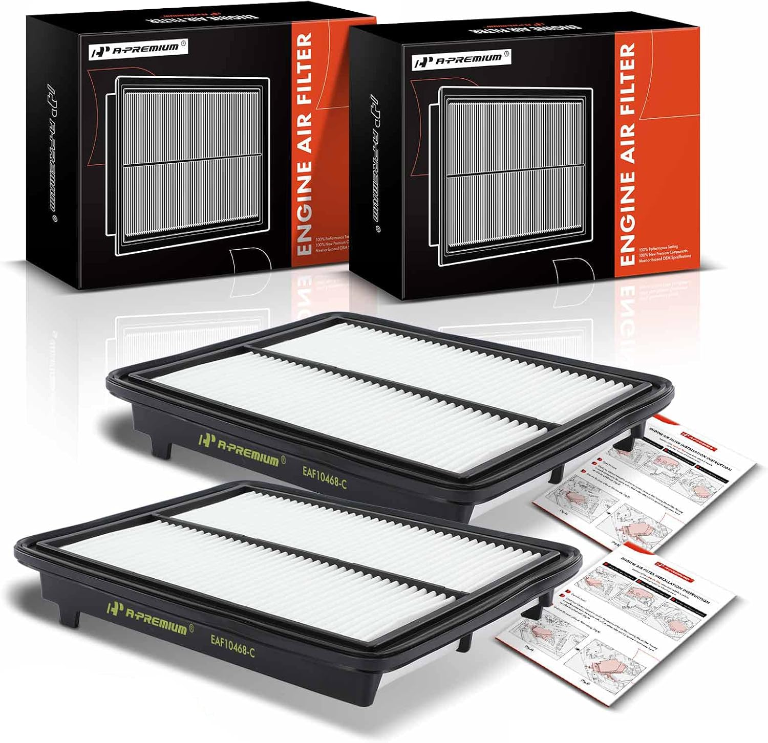 A-Premium 2-PC Engine Air Filter Compatible with Acura TL, TSX & Honda Accord, Accord Crosstour, Crosstour, 2009-2015, V6 3.5L, Rigid Panel, Replace# 17220R70A00