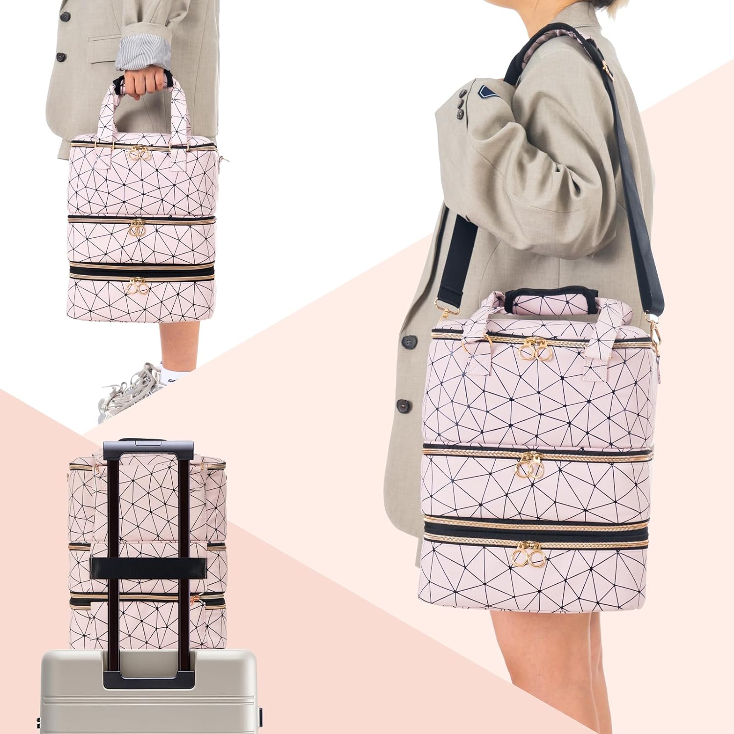 Uross Nail Polish Organizer Bag Holds 84 Bottles Nail Polish & Nail Lamp,Large Gel Nail Polish Organizers and Storage box for Nail Tech, Nail Kit Supplies Organizer Case-Lightpink