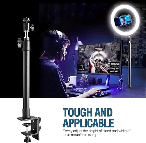 Miniatura 3 de 2 soportes de escritorio para cámara, soporte de montaje de abrazadera de mesa C de 14 a 25.5 pulgadas con cabeza de bola giratoria de 360, soporte