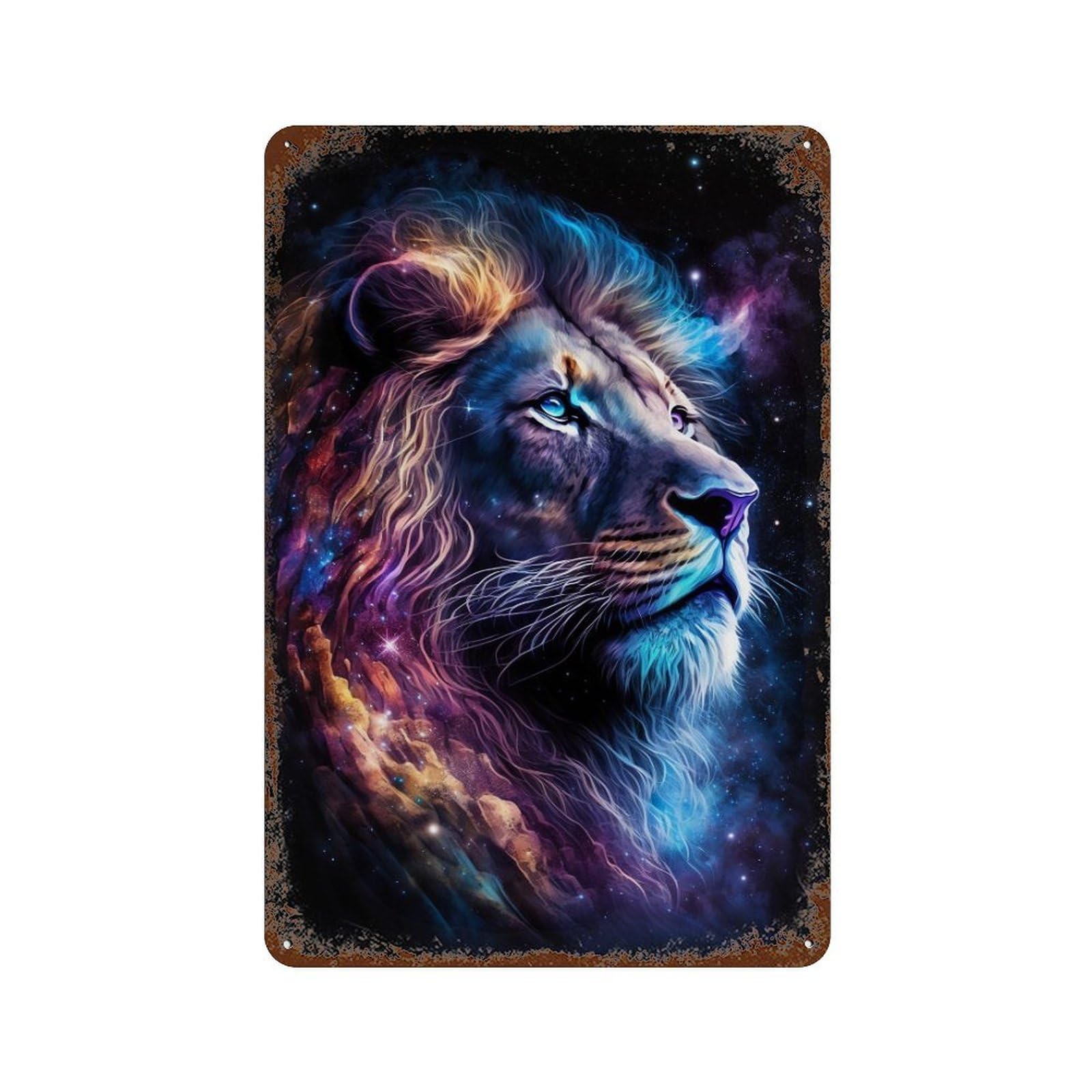 Cosmic Lion Portrait-4 Rustic Tin Plaque 11.8"x7.9", for Shed, Workshop And Garage Wall Decor, Shabby Chic Decor