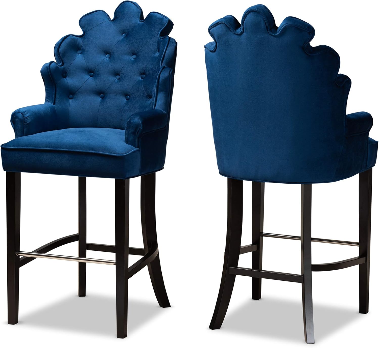 Baxton Studio Chloe Modern and Contemporary Navy Blue Velvet Upholstered and Dark Brown Finished Wood 2-Piece Bar Stool Set
