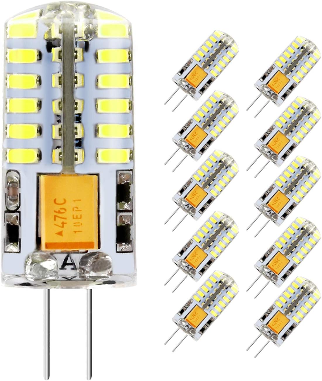 G4 LED Bulbs, Jpodream 3W 48 x 3014 SMD LED Energy Saving Bulbs Cool White 6000K, 300LM, 30W Halogen Bulbs Equivalent, AC/DC 12V LED Lamps - 10 Pack [Energy Class A+]