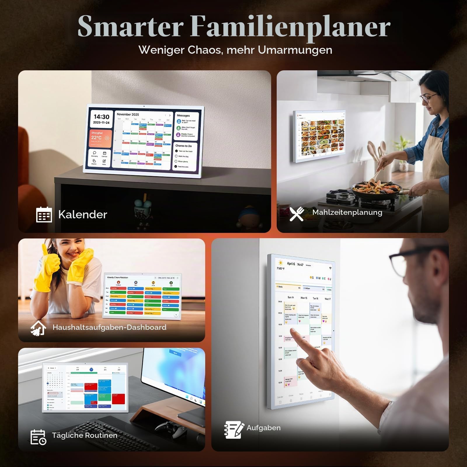 MWE Touchcreen Elektronischer Wandkalender, Digitaler Kalender Wand, 8+128 GB, WiFi-Unterstützung, Ideal für die Anzeige von Bildern, Daten, Wetter, Terminplanung (21.5 Zoll)