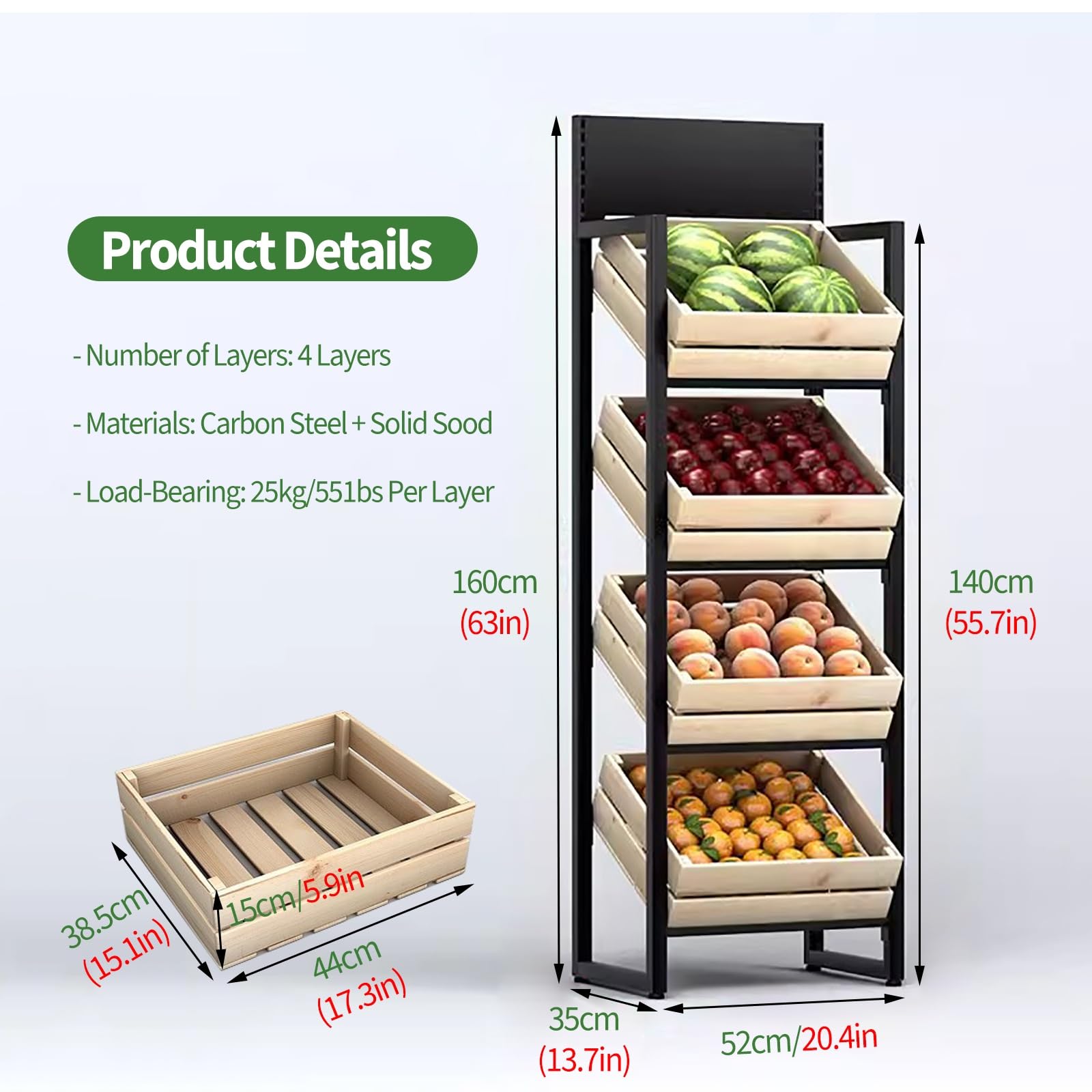 160cm Tall Large Snack Organizer Racks, Floor-Standing Supermarket Display Holder, Store Display Shelf with Adjustable Feet, Kitchen Storage Shelves Storage for Wine/ Fruit/ Books(White,4 tier-Walnut