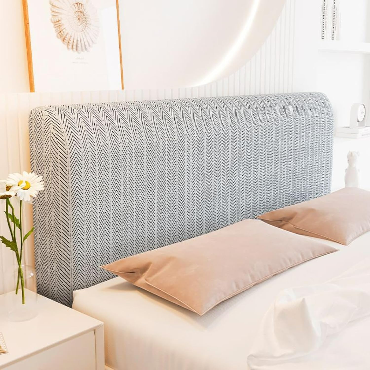 EFELIM 2026 Stretch Headboard Covers for Queen Cal King Size Bed Headboard Slipcover, Jacquard Bed Head Cover Dustproof Protector Cover for Bedroom Décor (Light Gray,83-90.5in)
