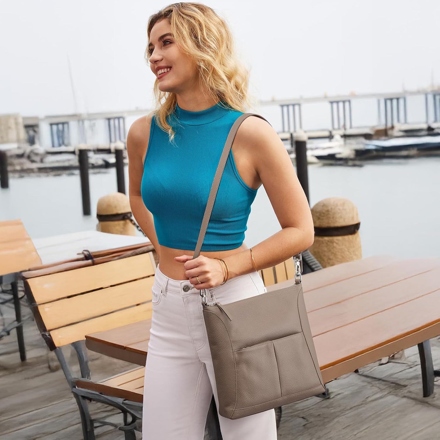 S-ZONE Leather Crossbody Bags for Women RFID Blocking Travel Purse Designer Shoulder Handbags Adjustable Strap - Image 2