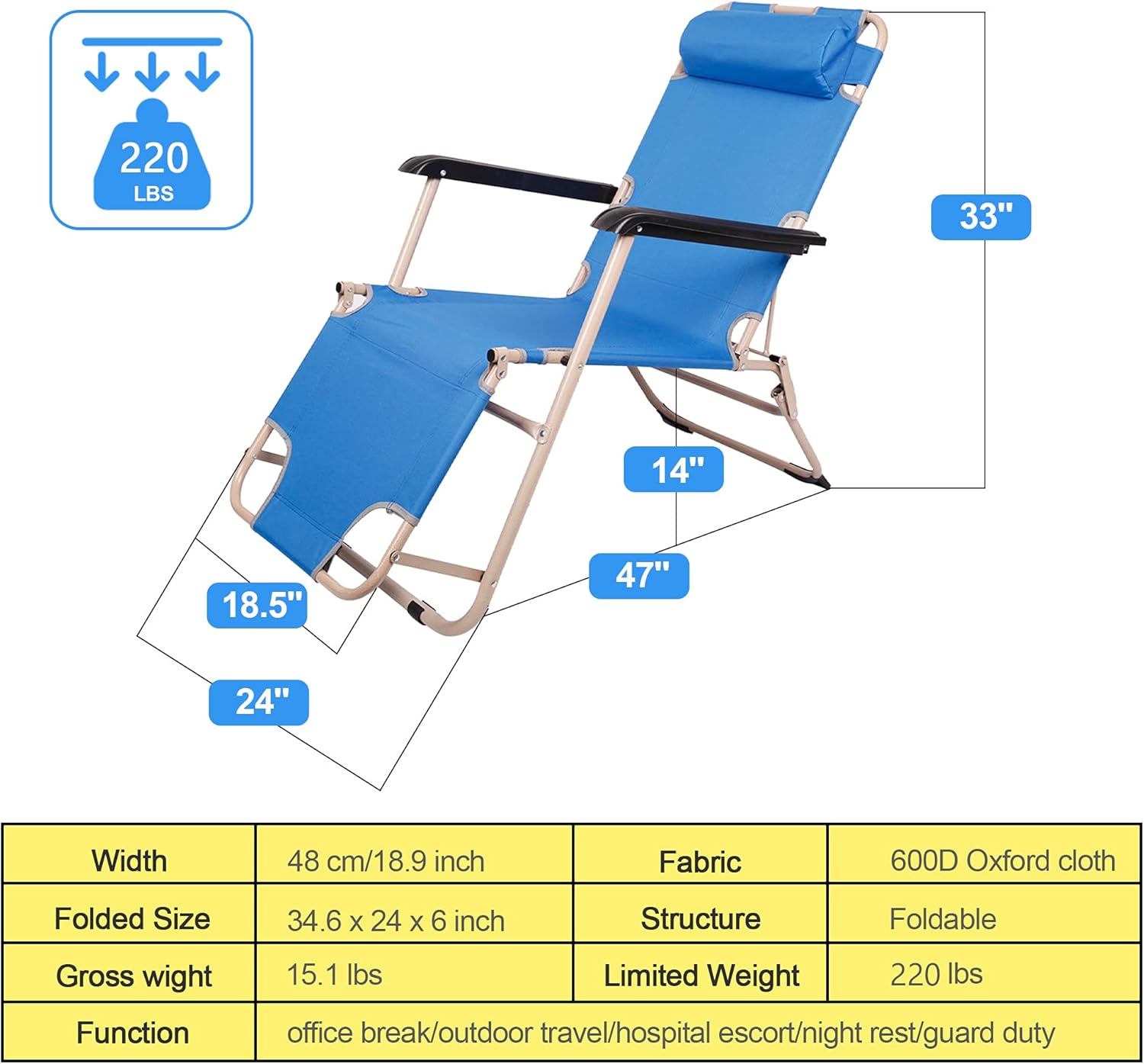 Folding 2-in-1 Portable Beach Chair Set of 2 Lounge Chairs for Yard Garden Pool - Reclining and Comfortable Outdoor Seating Solution