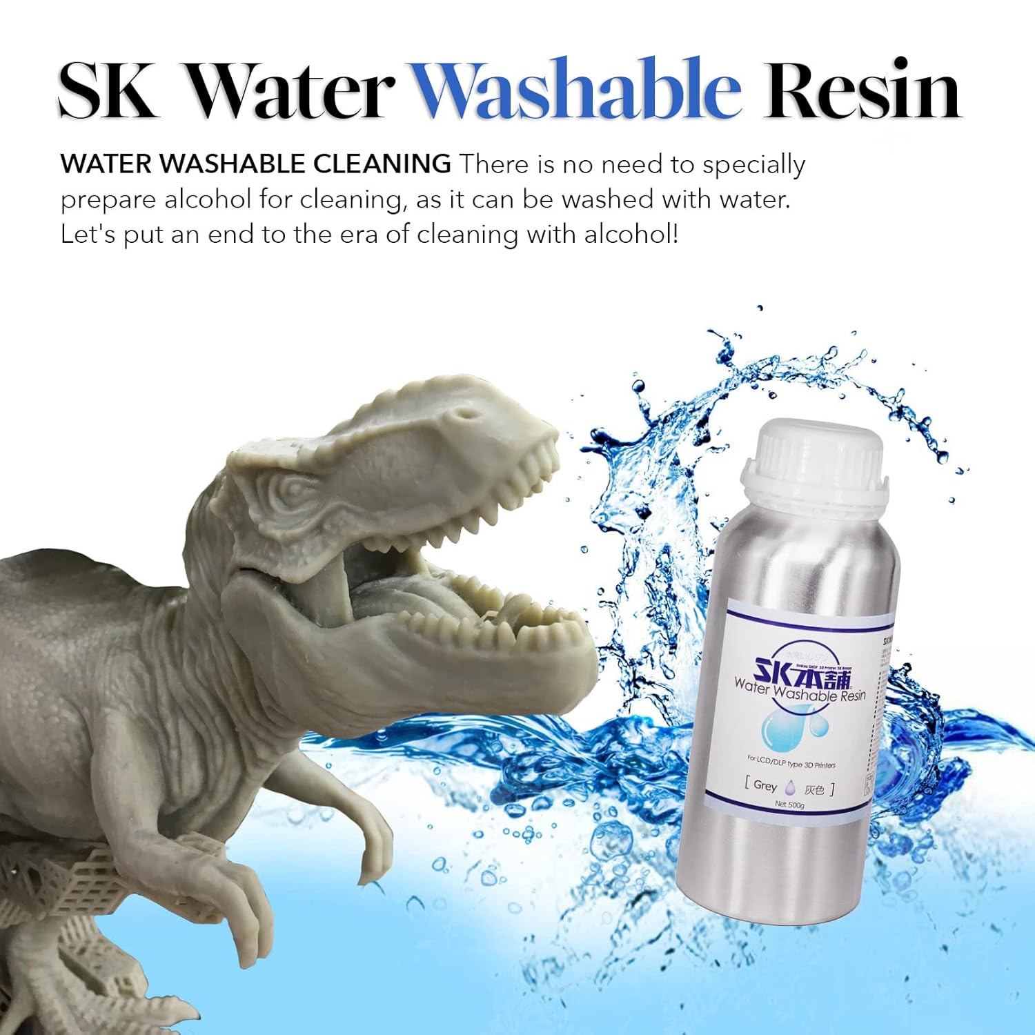 SK Water Washable 3D Printer Rapid Resin LCD UV-Curing Resin 405nm Standard Photopolymer Resin for LCD 3D Printing (Grey, 500g)