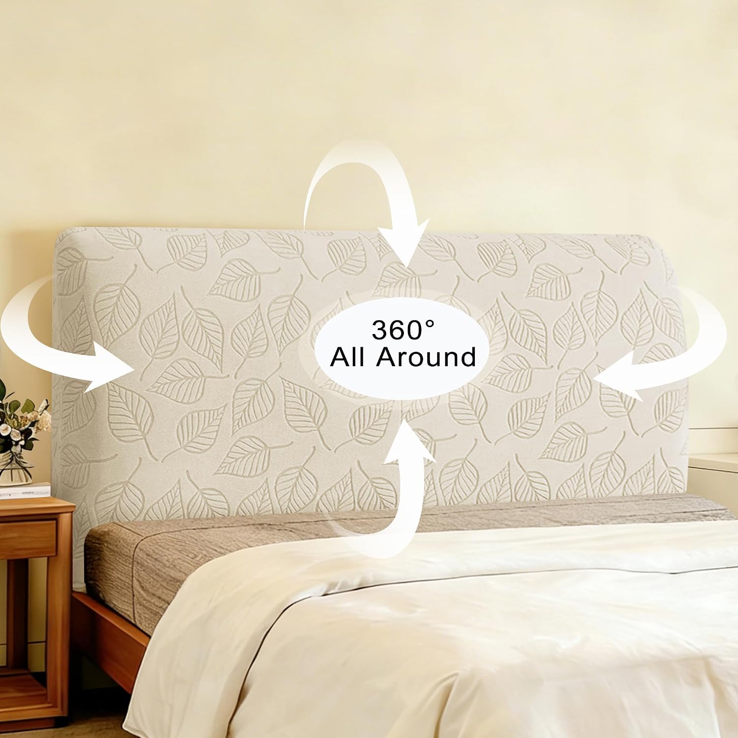 ANARACHON Stretch Bed Headboard Cover, Leaf Jacquard Bed Headboard Slipcover Soft Dustproof Protector Cover for Bedroom Decor(White, Queen:59")